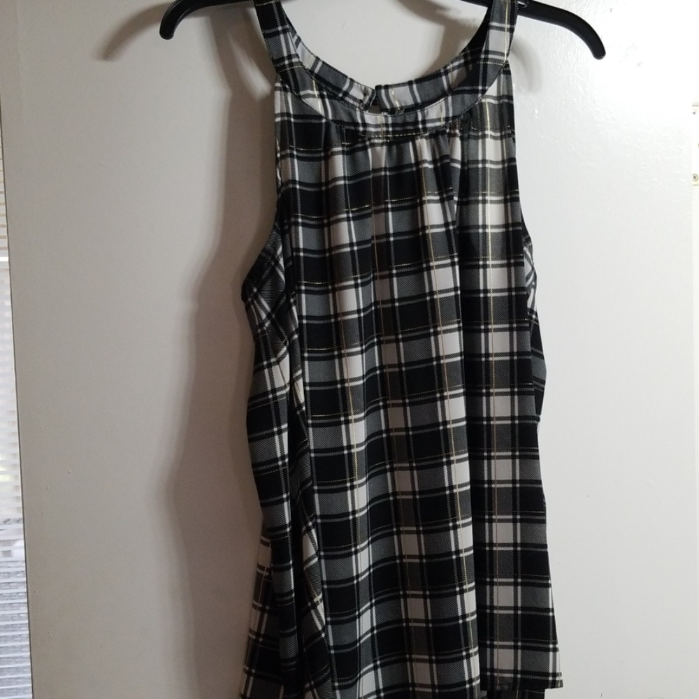 Black and white plaid halter tunic